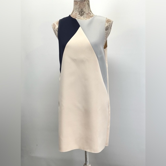 TOPSHOP Blue and Cream color block sleeveless Mini Dress size M - Picture 3 of 13